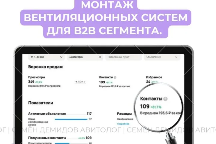 Продвижение монтажа вентиляции на Авито — 193 ₽ за обращение